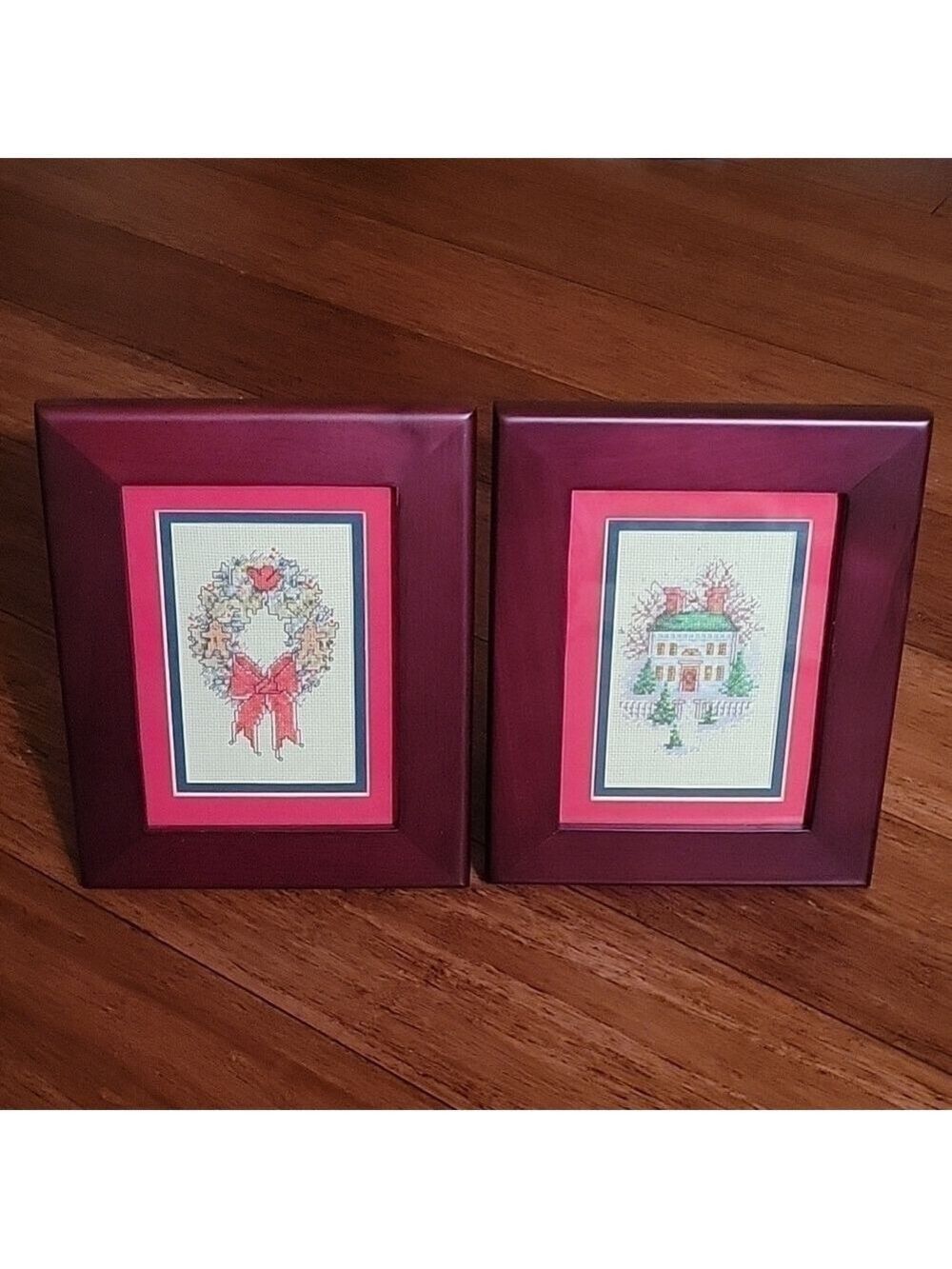 Vintage Christmas Cross Stitch In 5" X 7" Rosewood Frames (Set Of 2) - Picture 4 of 9